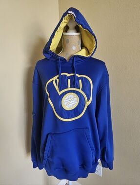 Milwaukee Brewers Hoodie Heavyweight Sweatshirt Classic Logo Large Stitches